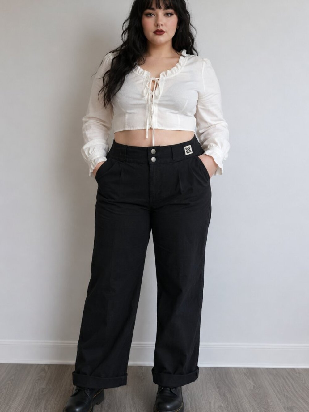 Lucy & Yak Black Organic Cotton Pleated Trousers Pants W30/L High Waist